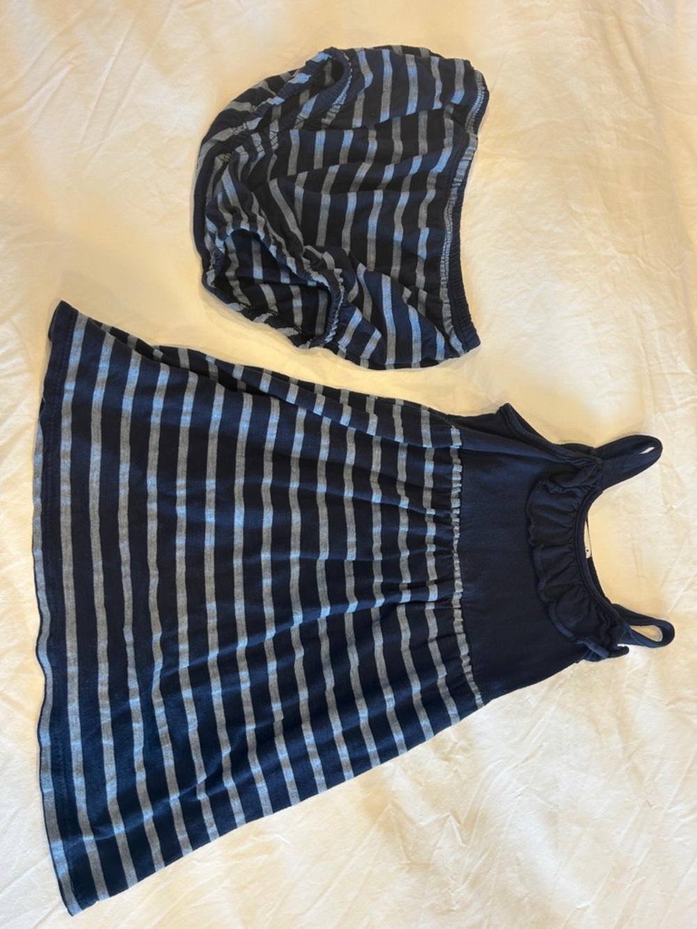 Splendid Navy and Light Blue Striped Girls' Sundress with Matching Diaper Cover